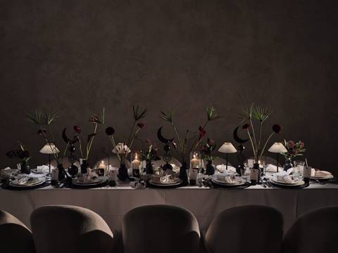 Black Velvet Table for 12 Persons