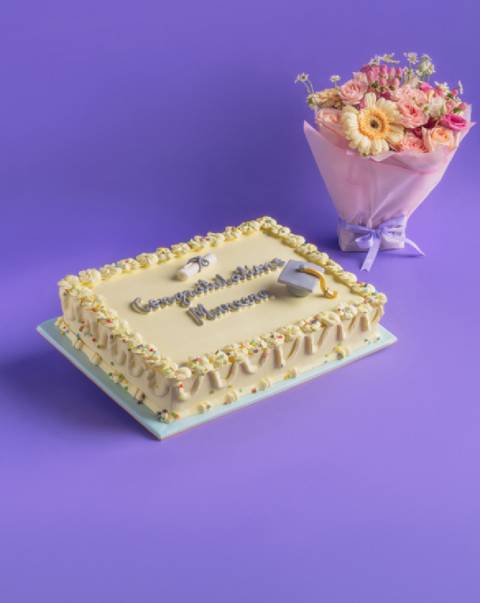 Graduation Sheet Cake & Flowers