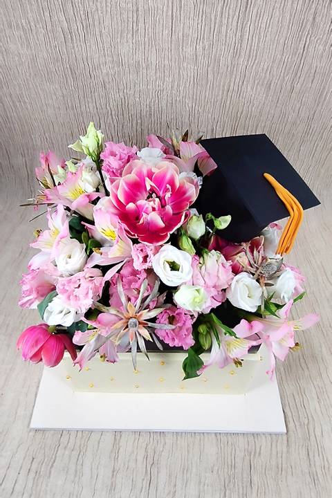 Square Graduation Cake with Flowers