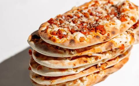 Tomatoes, Onions, & Halloumi Sfeeha